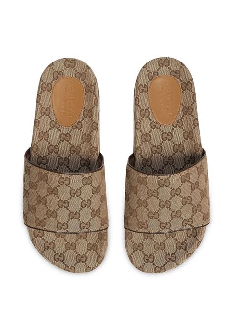 gucci gg supreme print slides|gucci slides with gold gg.